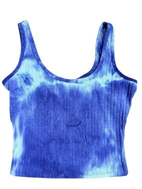 Heart & Hips Medium Blue Tie-Dye Ribbed Tank